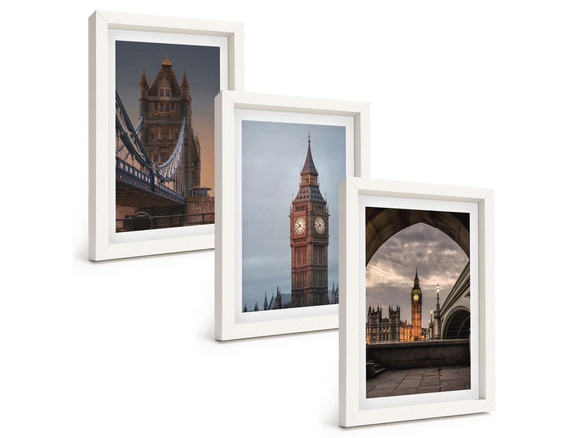 Quadros Decorativos Para Parede Ponte De Londres, Relógio Big Ben Moldura Branca Quadros Para O Escritório Espelharte (3 Peças 20x30 Cm)