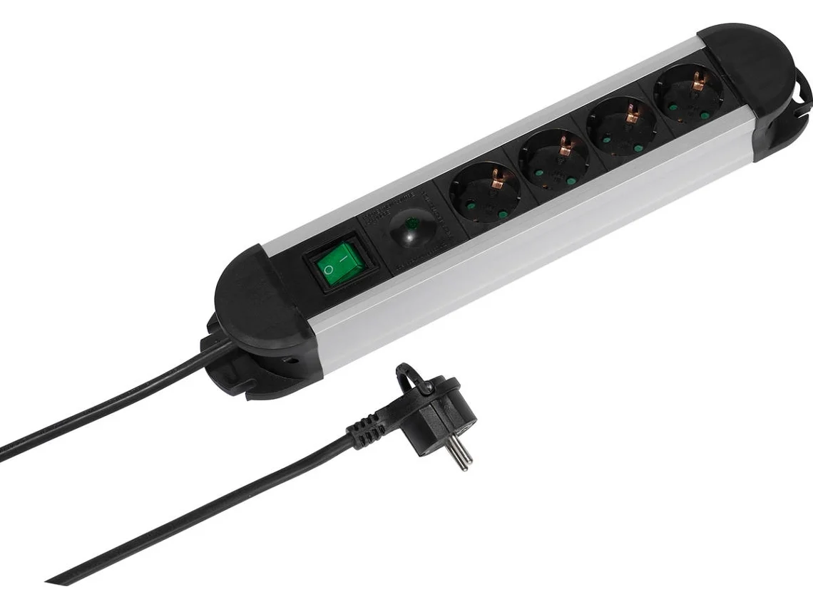 Extensão 4T VIVANCO Com Interruptor 1.6M VIVANCO(Aluminio/Preto)