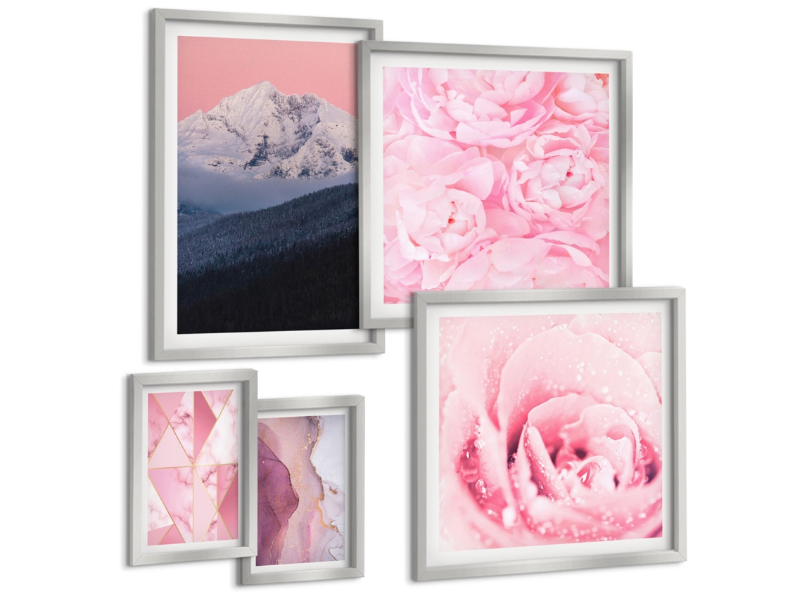 Composição De Quadros Montanhas Abstratas, Sol Moldura Prateada Imagens Para Um Quarto Infantil Espelharte (conjunto De 5 Imagens)