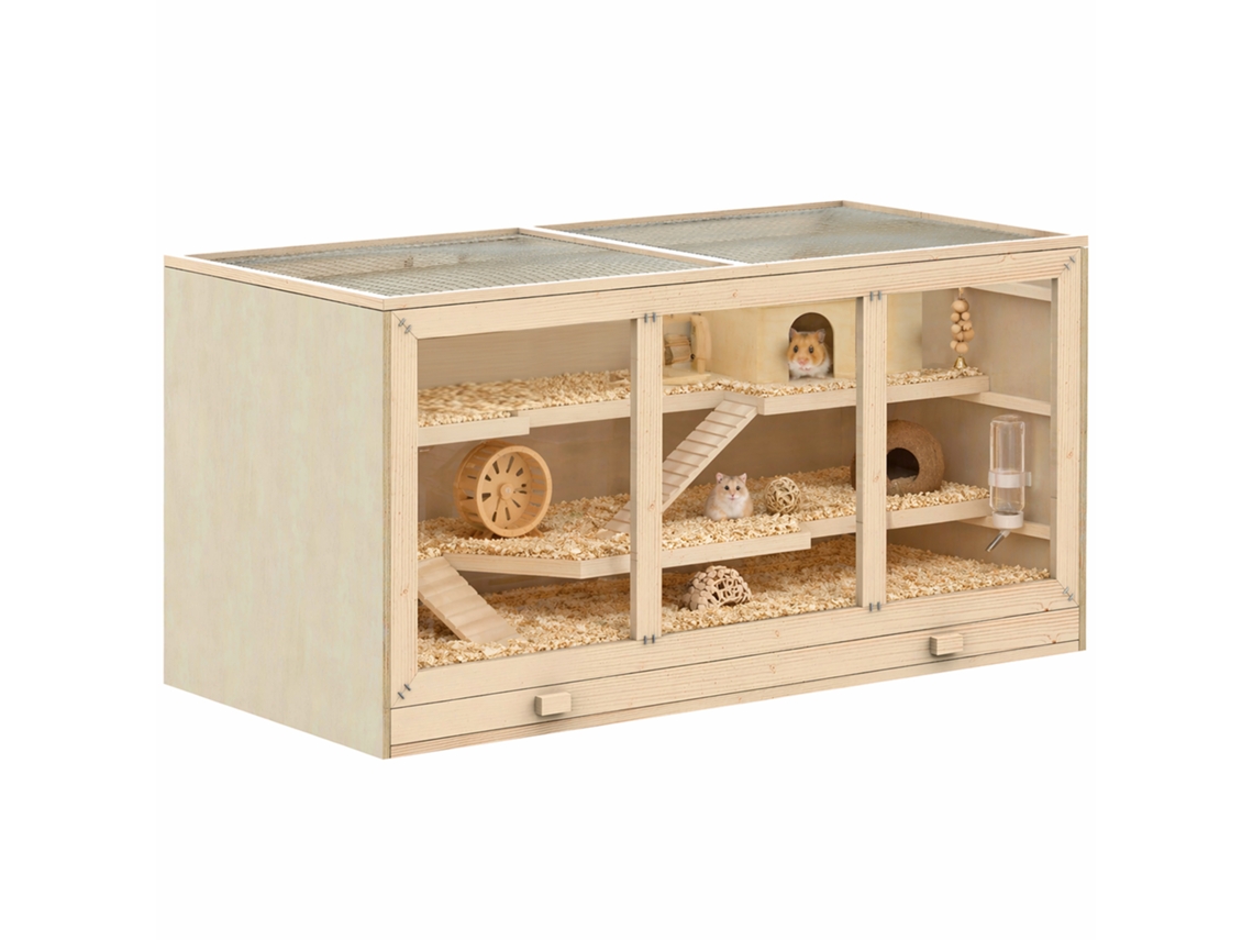 Gaiola Para Hamster/gerbil, 2 Níveis, Teto Que Abre, Janelas, Casinha, 2 Escadas, 115 X 57 X 55 Cm, Efeito Madeira Natural