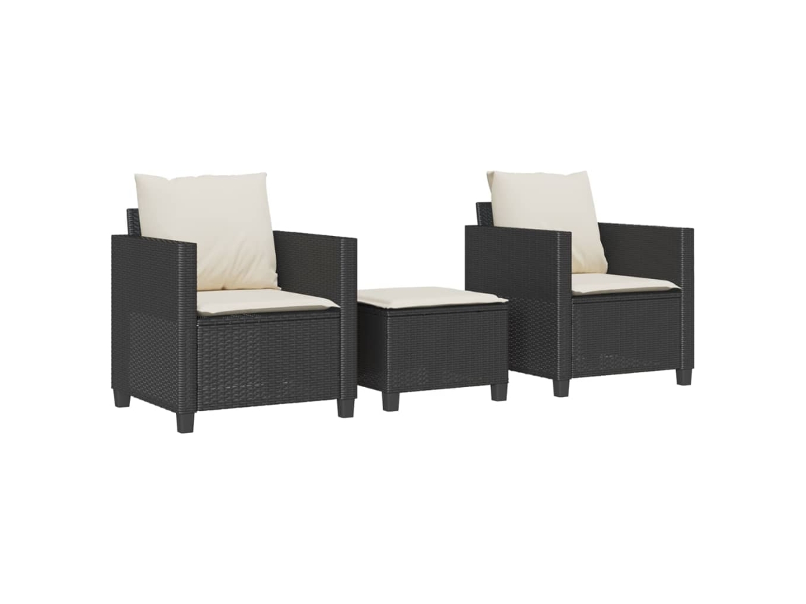 3 Pcs Conjunto de Bistrô com Almofadões Vime Pe Preto MAISON EXCLUSIVE