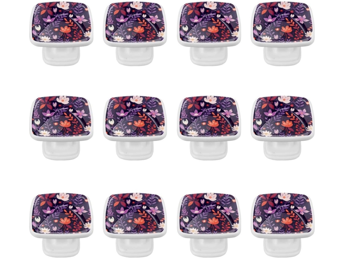 Puxadores Quadrados Para Gavetas De Cômoda, Puxadores Para Armários De Cozinha, 12 Peças, Lindo Design Floral De