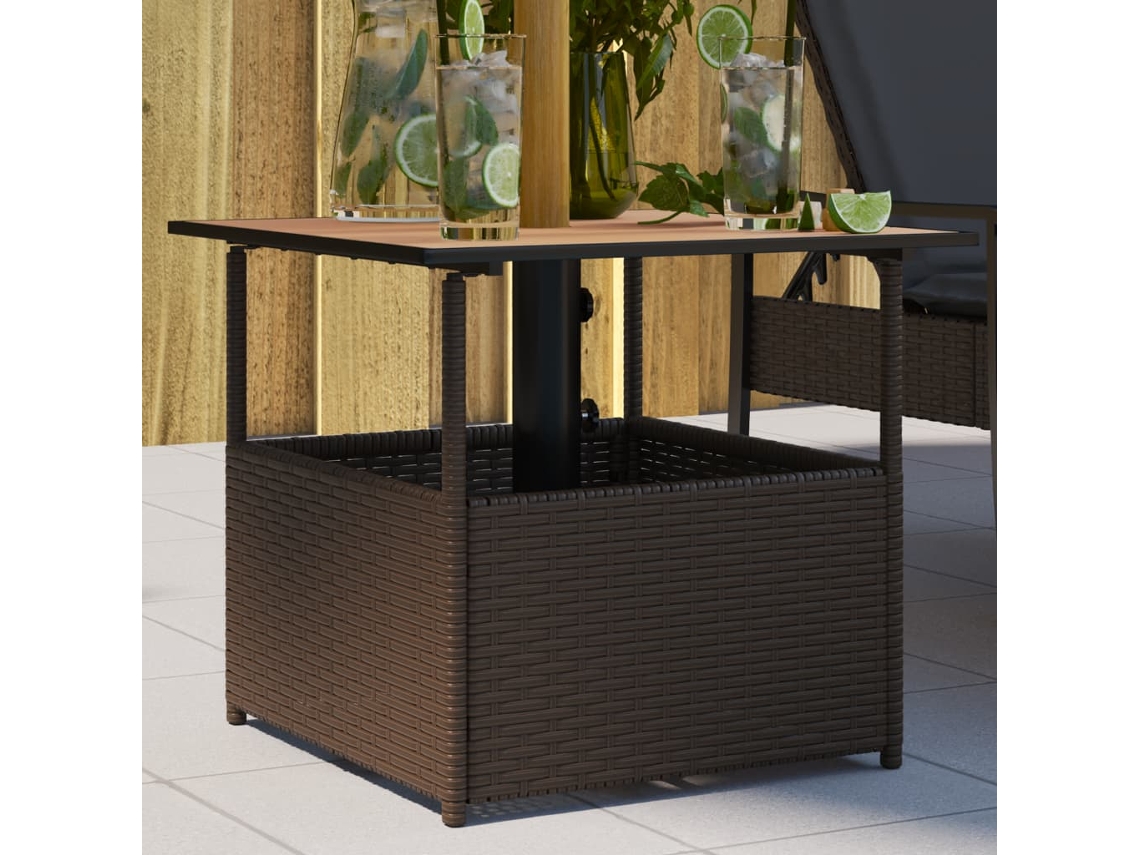 Mesa Jardim C/orifãcio Guarda Sol 55x55x46,5cm Vime Pe Marrom DKD HOME DECOR