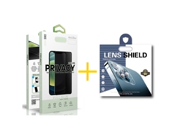 Pack Película de Vidro Temperado Anti-Spy + Película de Câmara Traseira GANDY de Vidro Temperado para Apple iPhone 16 Pro Moldura em Preto