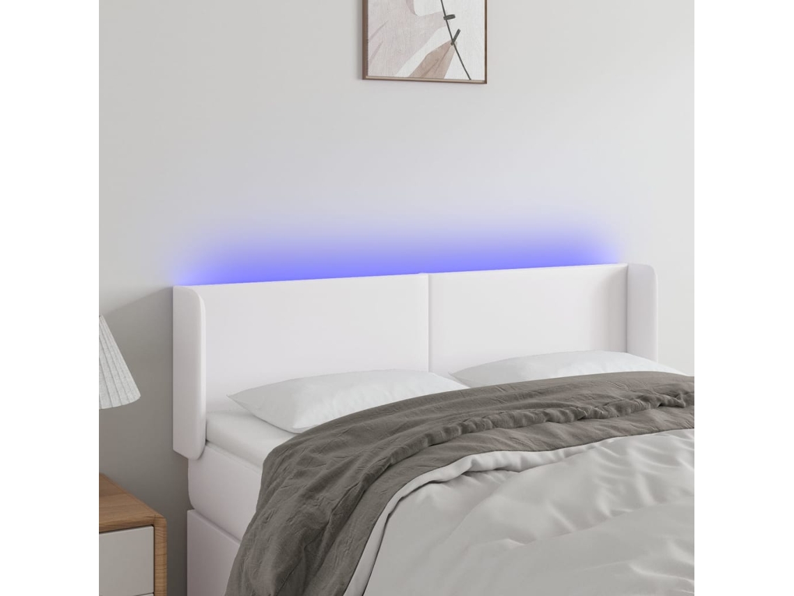 Vidaxl Cabeceira De Cama C/ Led Couro Artificial 147x16x78/88cm Branco