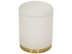 Puff Com Armazenamento, Puff Dobrável Com Tampa, Fundo Em Aço, Puff Redondo 36 X 36 X 44 Cm Creme.