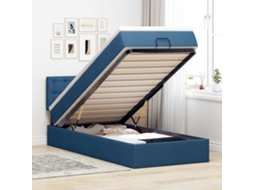 Vidaxl Cama Otomana com Colchão Leds Tecido Azul 100x200 Cm