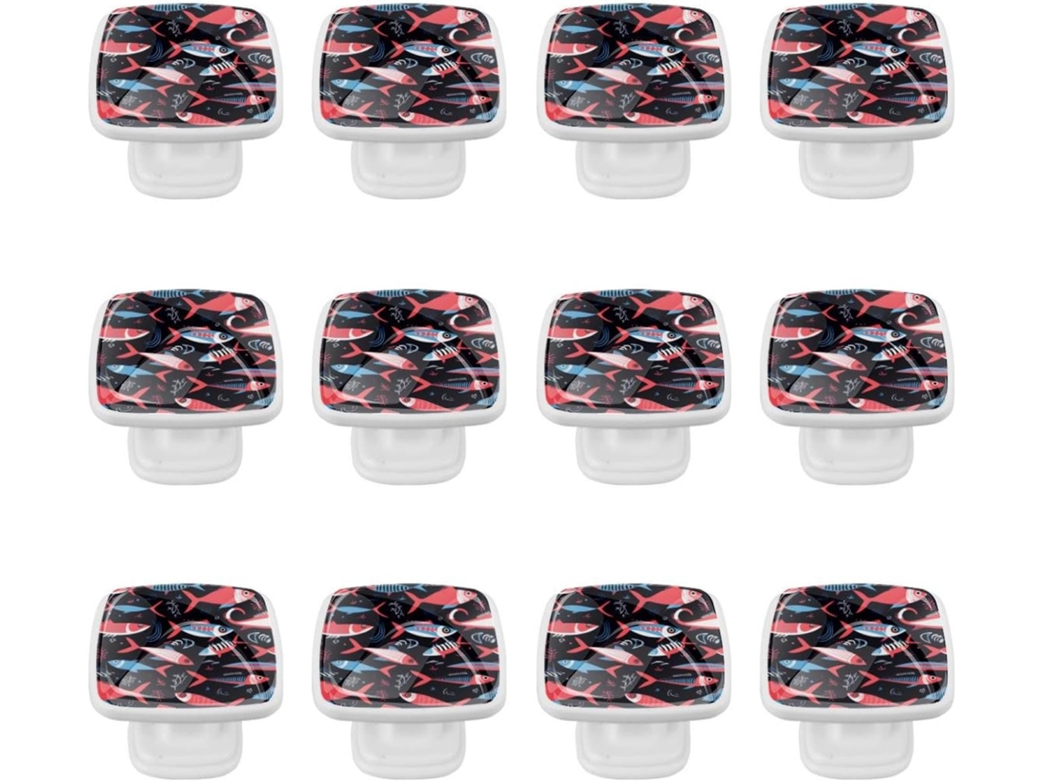 Puxadores Quadrados Para Armários De Cozinha, Puxadores Para Gavetas De Cômoda, 12 Peças, Desenho Abstrato De Peixes Do
