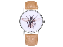 Reloj Analógico De Cuarzo Con Correa De Cuero Pu Para Hombres Deportivo (beige Amarillo)