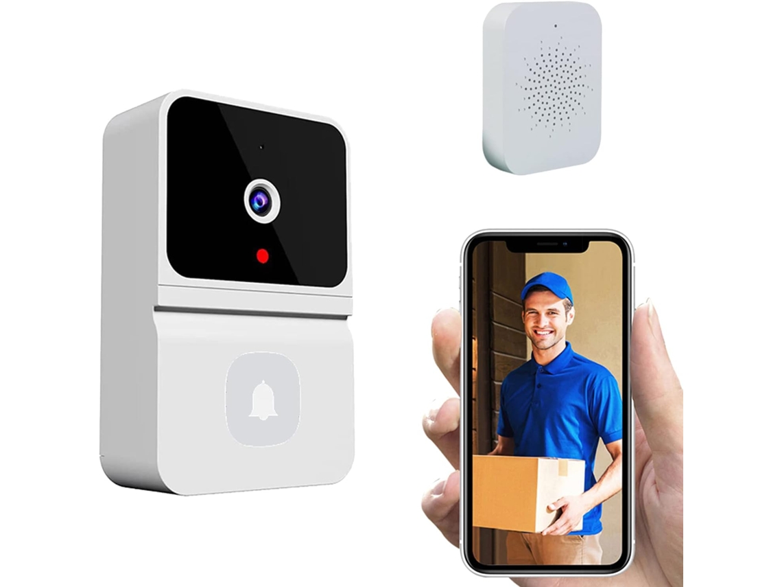 Campainha de Vídeo Inteligente HALINUIA Sem Fios com Visão Noturna 480p, Áudio Bidirecional e Armazenamento na Nuvem, Bateria, Branco