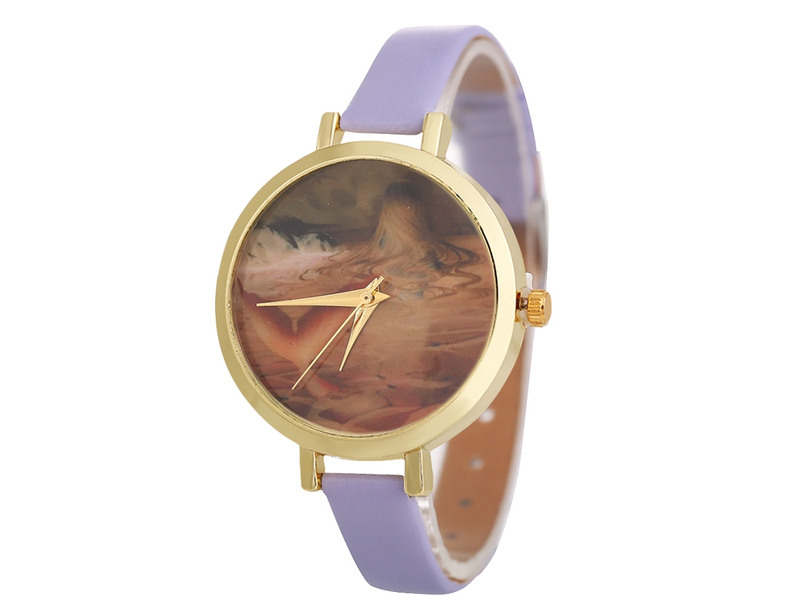Relógio de Pulso Feminino de Couro com Design Elegante e Moderno em Roxo