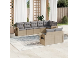 Vidaxl 8 Pcs Conjunto De Sofás P/ Jardim Com Almofadões Vime Pe Bege