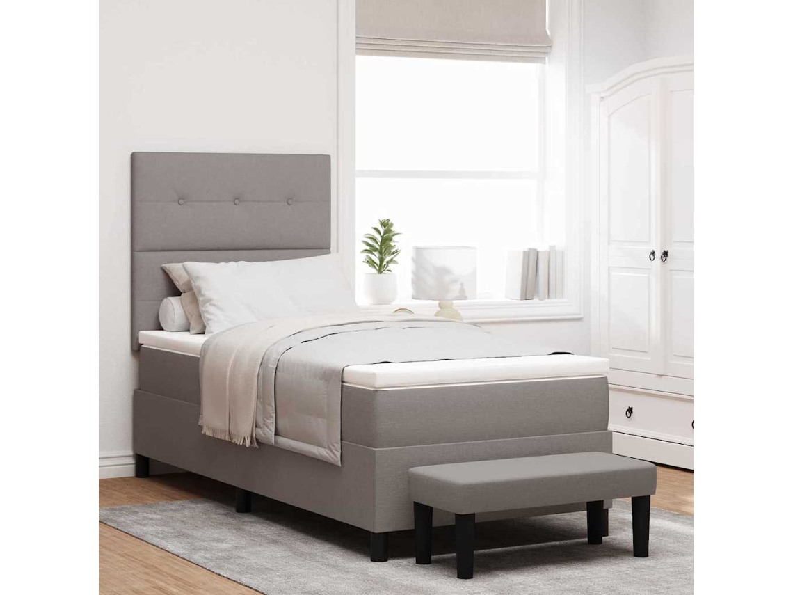 Vidaxl Cama Box com Cabeceira Cinzento acastanhado 90 X 190 Cm Tecido
