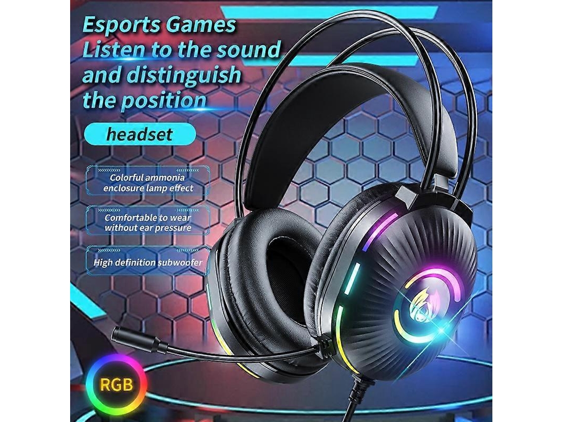 Fone De Ouvido Para Jogos Com Microfone, Fones De Ouvido Com Fio E Cancelamento De Ruído, Luz Led Colorida, Som Surround 7.1 Ly Ebike