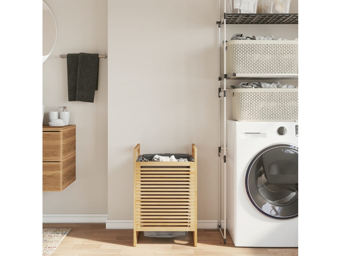 Vidaxl Cesto De Roupa Suja C/ Saco Cinzento 32x30x36,5 Cm Bambu