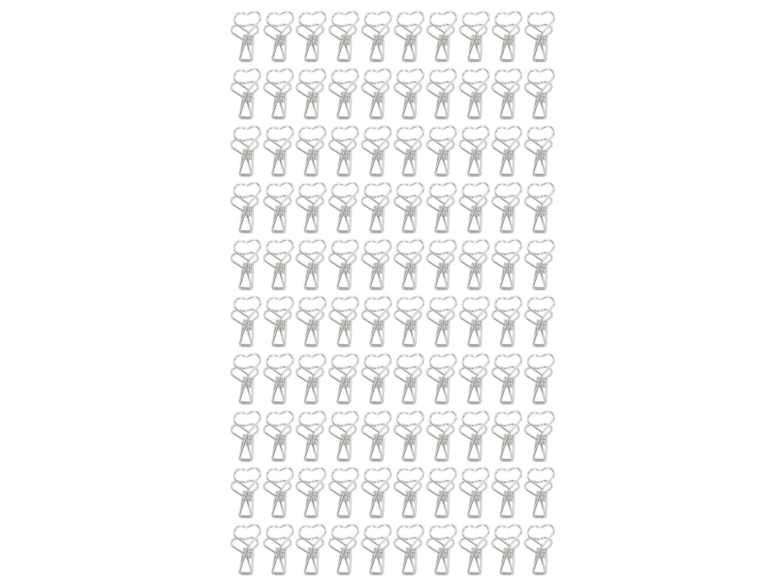100 Clips De Carpeta Corazón Forman Cola Larga Metal Hueco Mini Clips Divertidos Para Documentos Plata