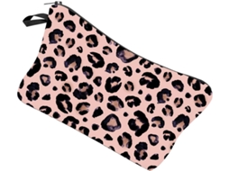 Bolsa grande Maquiagem com estampa de leopardo, em poliéster, compacta e leve.