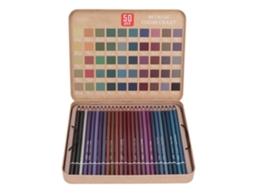Conjunto de 50 Lápis de Cor Metálicos para Artistas Adultos, Fáceis de Segurar, Ecológicos, Ideais para Esboços AQUAFORGE