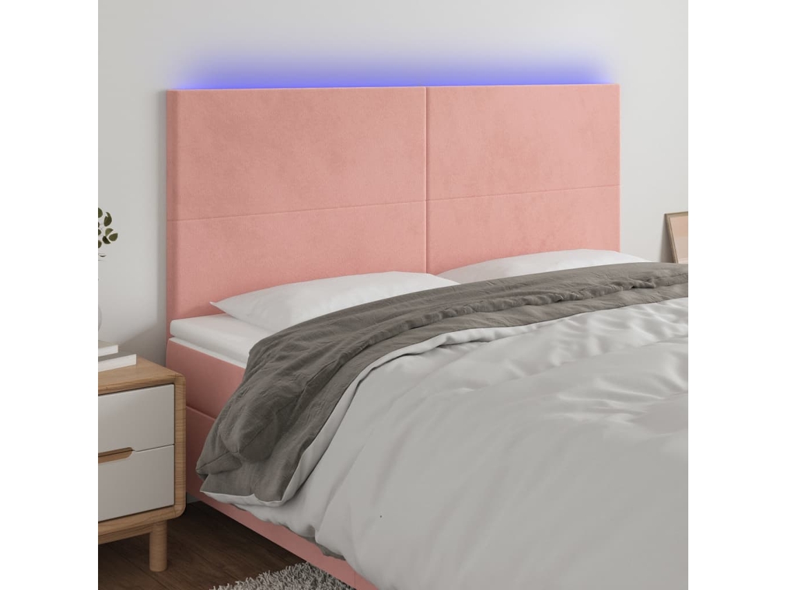 Cabecero con luces LED, terciopelo, 180x5x118/128 cm, rosa