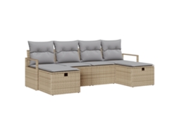 Conjunto 6 Conjunto De Sofá De Jardim Vidaxl Bege Vime Pe (230 X 117 X 85 Cm)