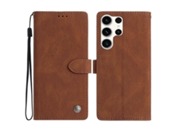 Capa De Couro Tkdaddy Para Samsung Galaxy S24 Ultra, Cor Sólida, Carteira, Marrom