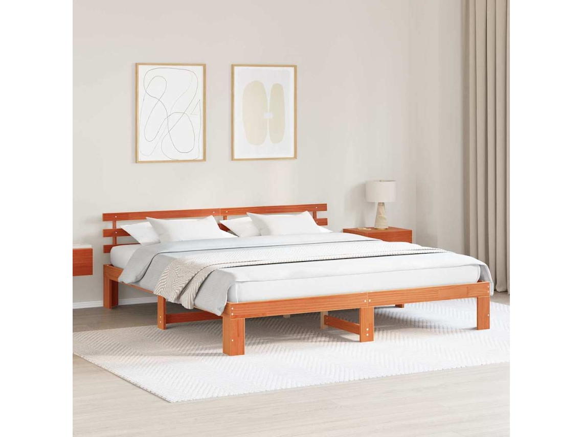 Vidaxl Estrutura Da Cama Com Cabeceira Marrom Cera 180 X 200 Cm