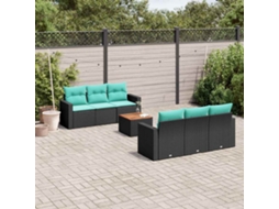 Vidaxl 7 Pcs Conjunto De Sofás P/ Jardim C/ Almofadões Vime Pe Preto