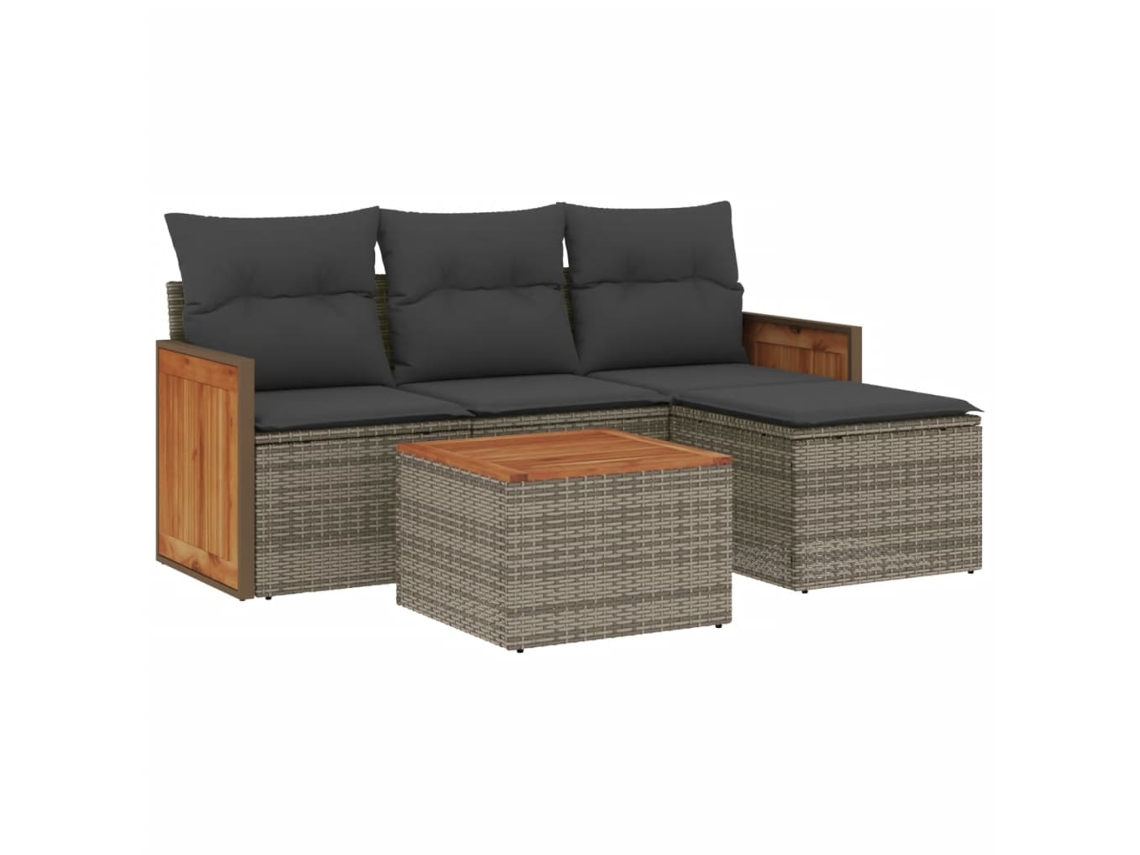 Conjunto de 5 Sofás de Jardim com Almofadões Vime Pe Cinzento MAISON EXCLUSIVE (5 pcs)