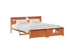 Cama De Casal | Camas Para Quarto | Estrutura Da Cama Marrom Cera 200 X 200 Cm Madeira Processada