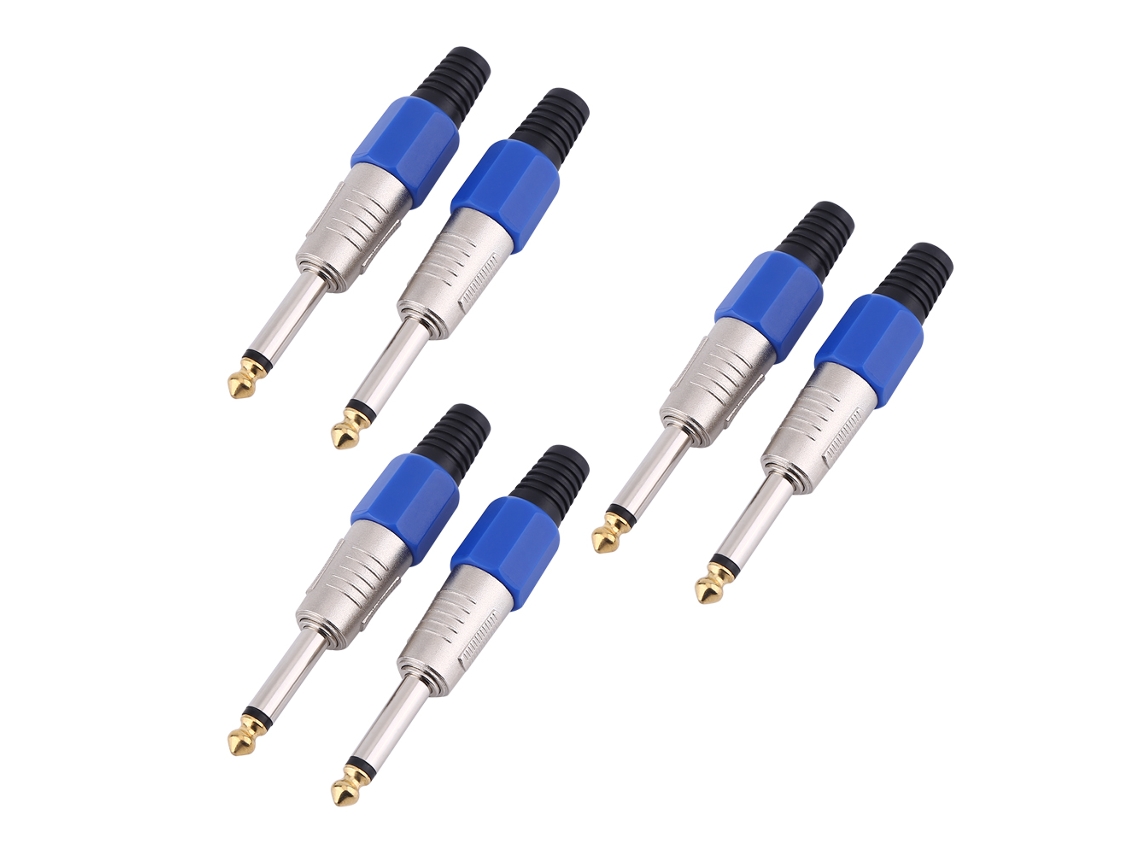 Conector Mali de fio de 6.35mm mono, para microfone e amplificador, com 3 pares