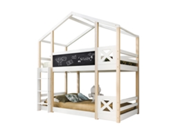 Cama de árvore infantil com escada, 90x200cm, estrutura de madeira natural e branca ORBITRA COMMERCE