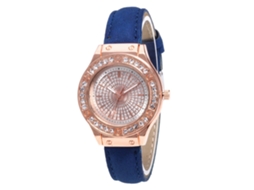 Relógio de Pulso Feminino de Quartzo com Pulseira de Couro Pu e Strass Azul Royal