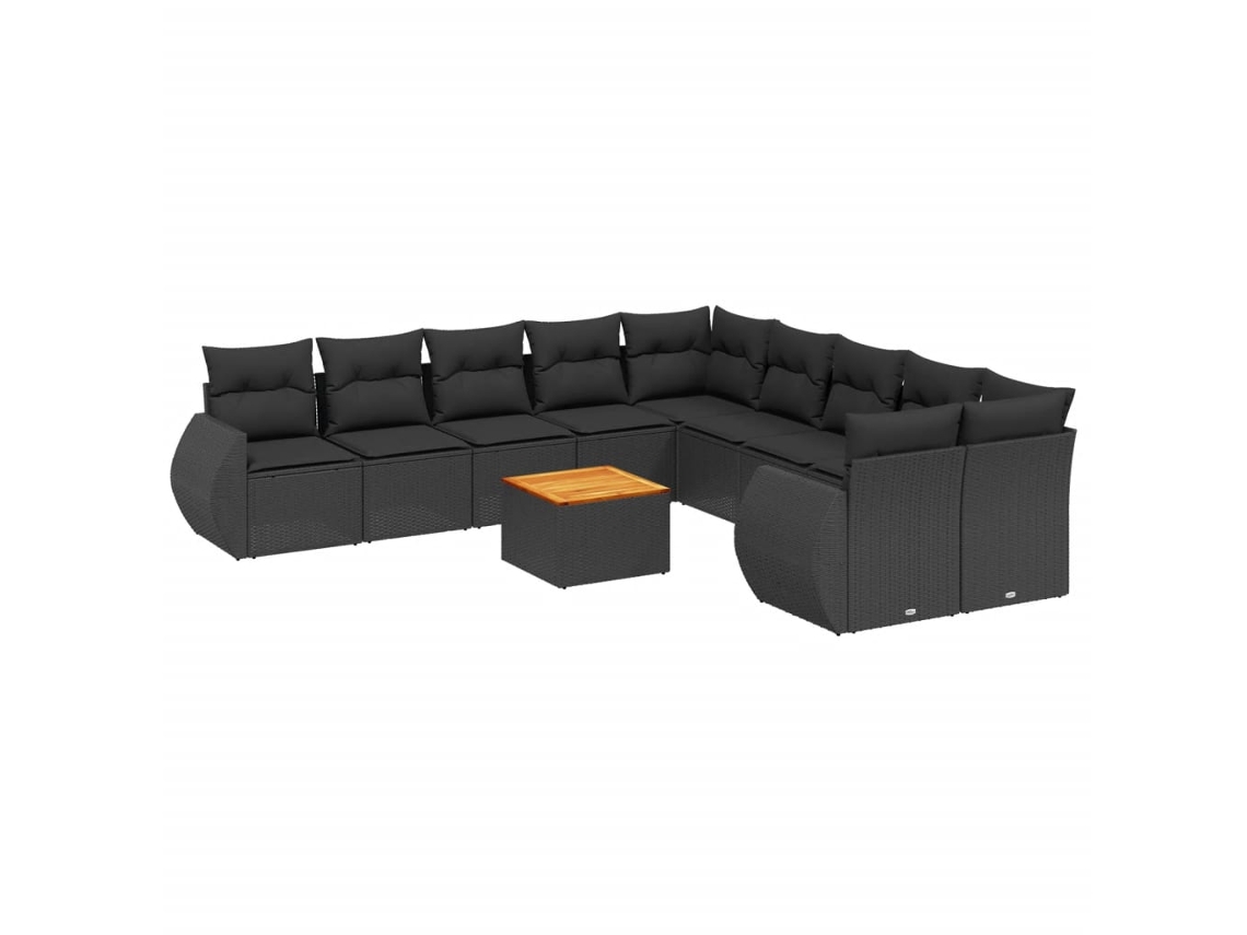 Conjunto de 11 Sofás de Jardim com Almofadões Vime Pe Preto MAISON EXCLUSIVE