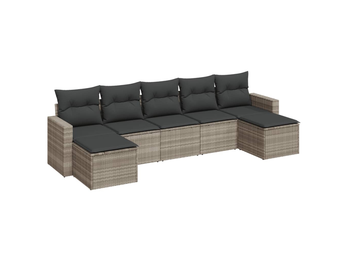 Maison Exclusive - 7 Pcs Conj. Sofás Jardim Com Almofadões Vime Pe Cinzento-claro
