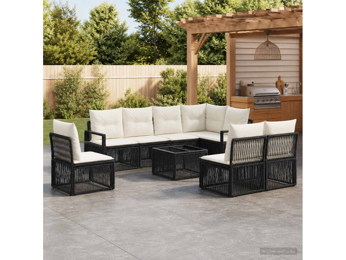 Vidaxl Conjunto De Sofá De Jardim 9 Unid. Preto Vime Pe