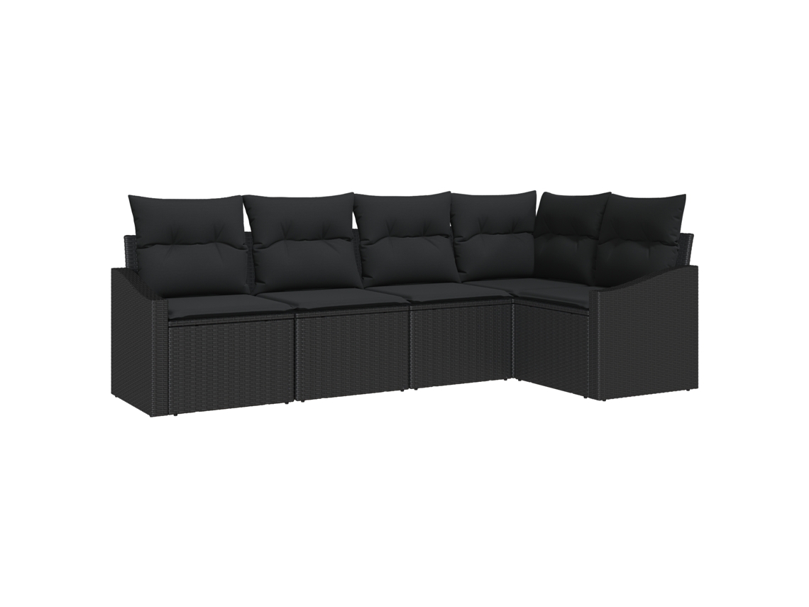 Conjunto 5 Conjunto De Sofá De Jardim Vidaxl Preto Vime Pe (233,5 X 123,5 X 85 Cm)