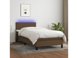 Vidaxl Cama Box Spring C/ Colchão/led 100x200cm Tecido Castanho-escuro