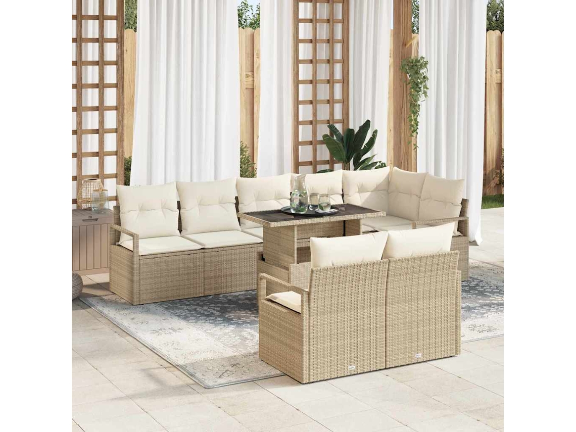 Vidaxl Conjunto de Sofá de Jardim 9 Pcs Bege Rattan Sintético