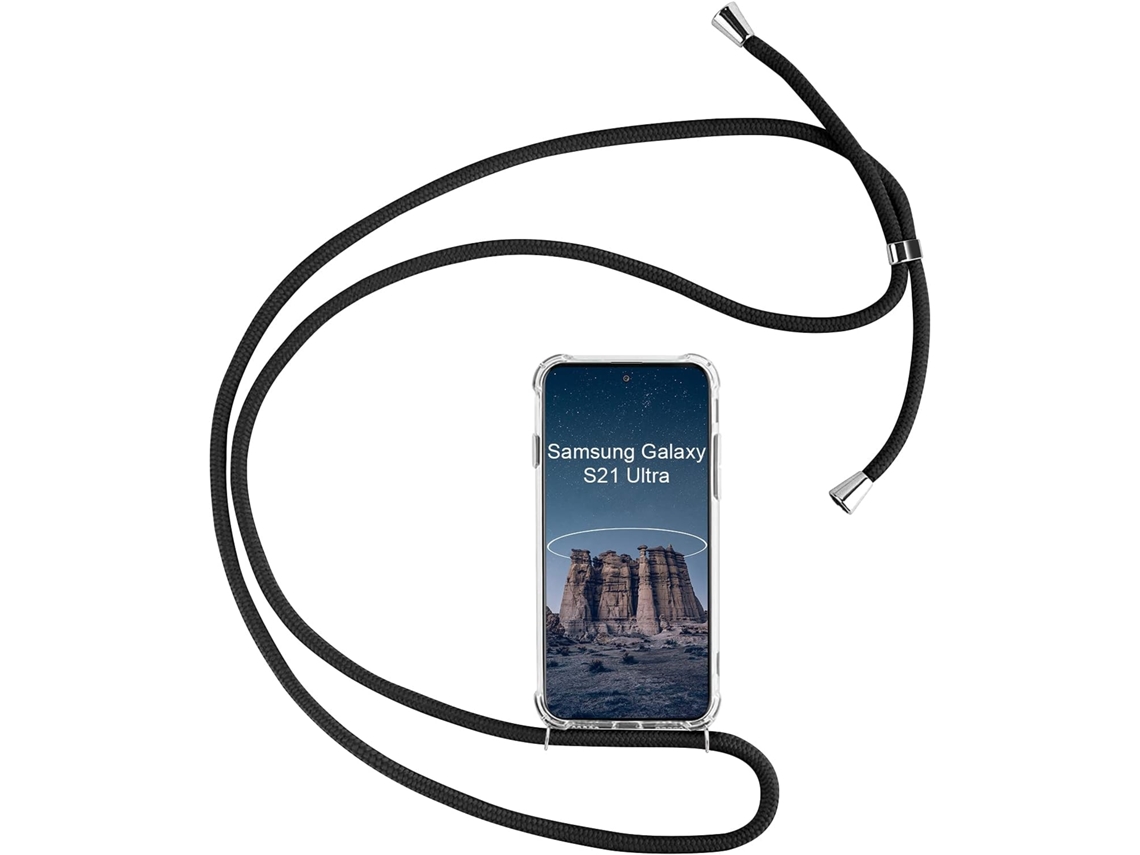 Correia Colar Ultra para Samsung Galaxy S21 Ultra 5G HONGWE. Silicone Textura Macia Preto