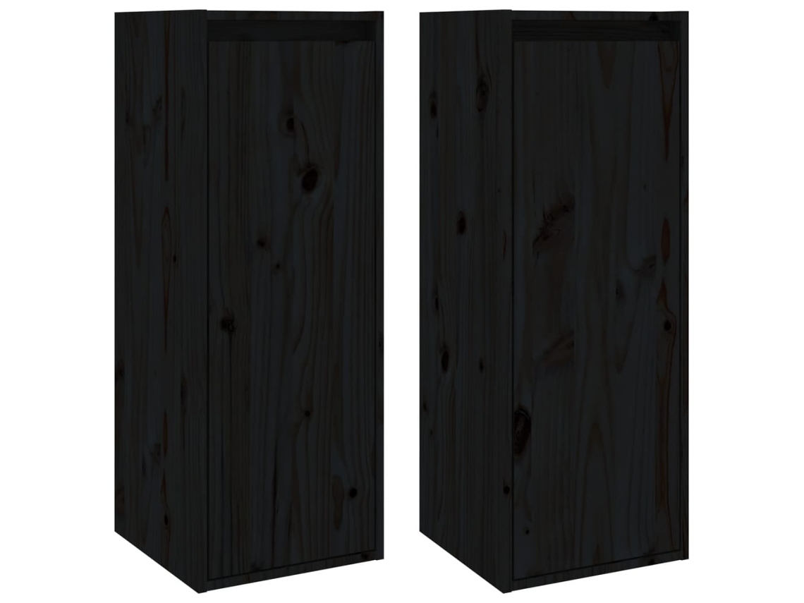 Conjunto de Armários de Parede 2 Peças Pinho Maciço Preto MAISON EXCLUSIVE (30x30x80 cm)