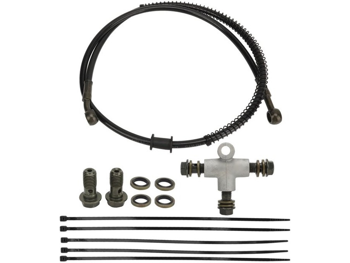 Hydraulische Remslang Gevlochten 102 Cm - T-stuk - Vervanging Voor Kt196 - Universeel - Rubber/metaal - Inclusief Kabelbinders/bouten/pakkingen - Reml