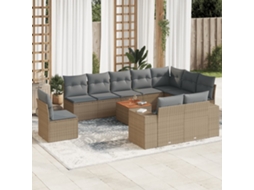 Vidaxl 11 Pcs Conjunto Sofás De Jardim C/ Almofadões Vime Pe Bege