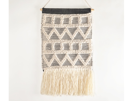 Peça Decorativa LUV SAFFRON Handwoven Wool & Cotton Geometric Fringed Wall Hanging