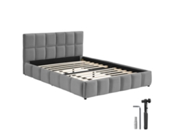 Cama Estofada Tectake Com Base Ripas, Moderna E Conforto Design, Aparência Aveludada, Mdf E Aço, 193x220x93cm, Cinza Escuro