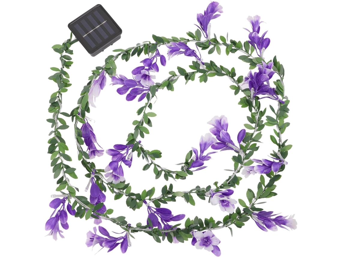 Cordão De Luzes Solares De Plástico Com 20 Leds Roxos Em Formato De Flor.