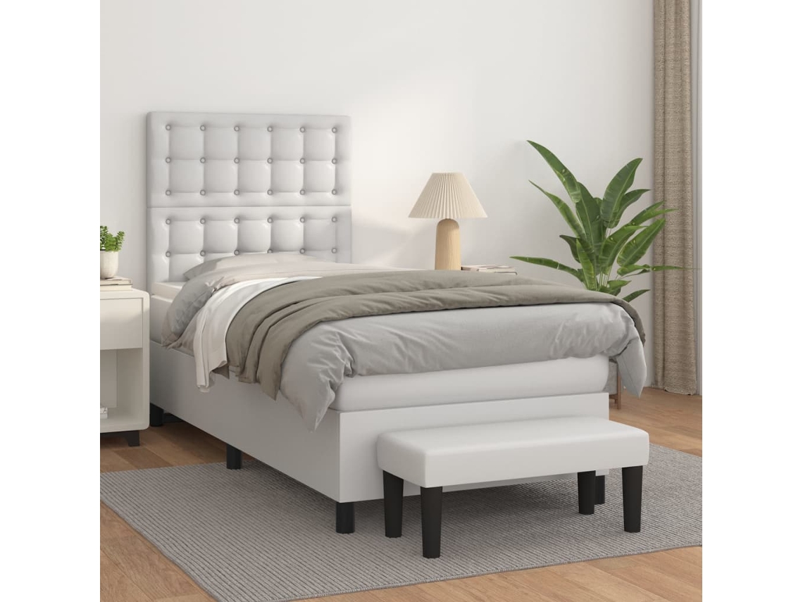Cama Com Molas/colchão 80x200 Cm Couro Artificial Branco