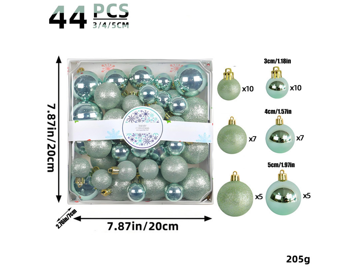 44pcs Conjunto De Bolas De Natal Com Glitter Verde Cuich