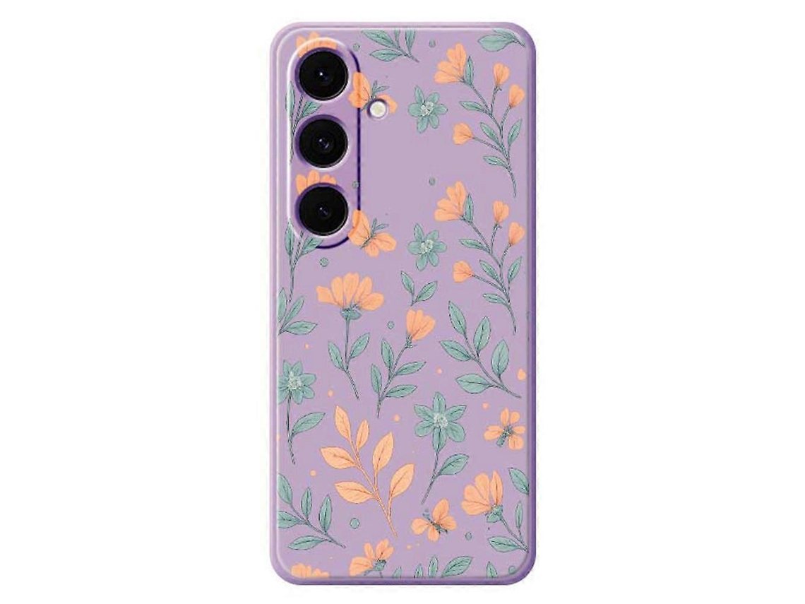 Capa Tkdaddy Para Samsung Galaxy S24 Fe Com Estampa De Flores Amarelas E Bordas Retas Em Tpu, Capa Traseira Roxa