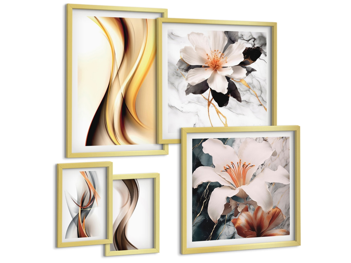 Conjunto De Pinturas Flores Abstratas Estilosas Espelharte (5 Peças)