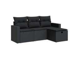 Conjunto de 4 sofás para jardim com almofadões Vime Pe Preto MAISON EXCLUSIVE (N/A)